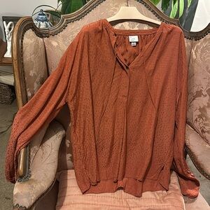 Adorable peasant girl party upscale top blouse Brick color satin long sleeves